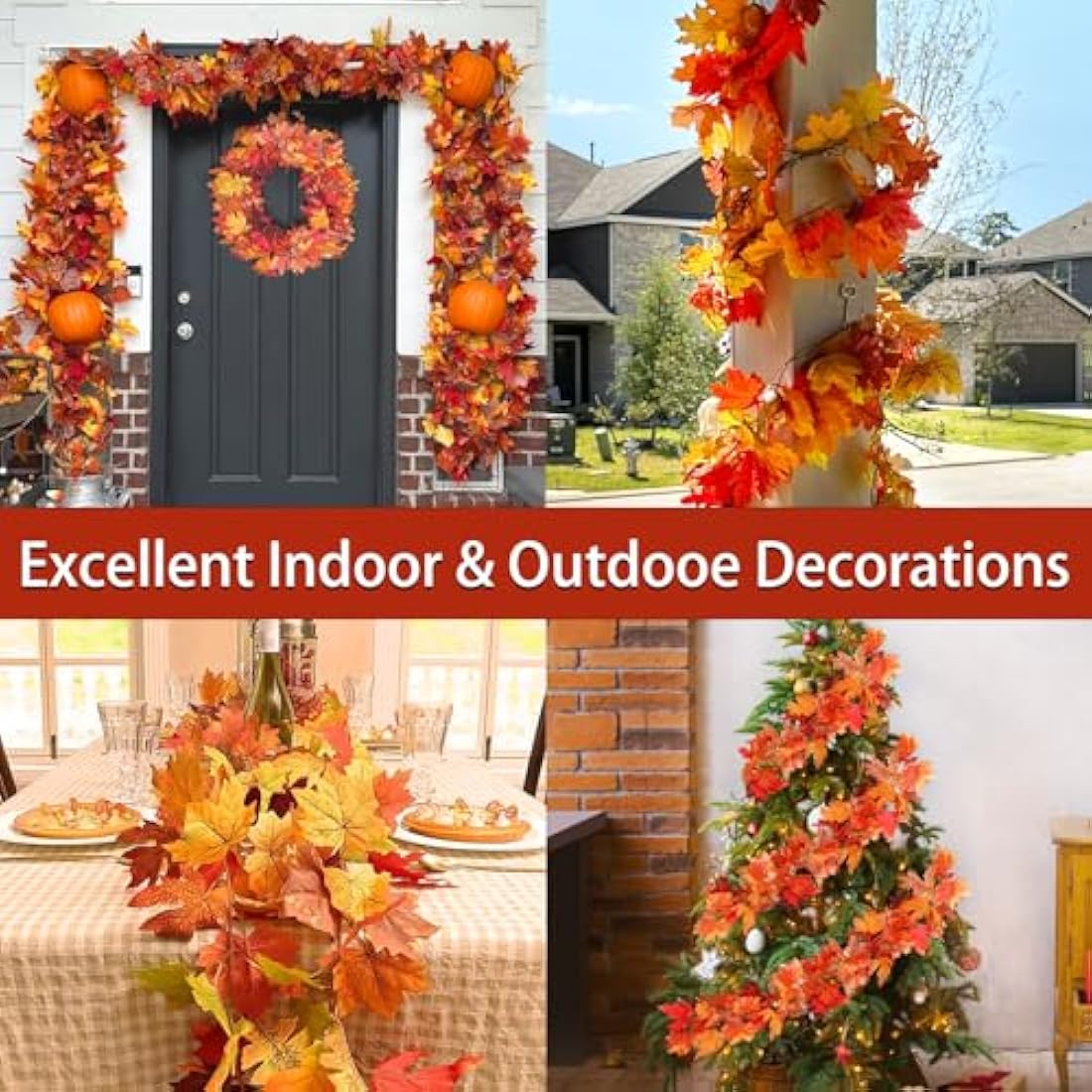 TENQUAN 2 Pack Artificial Maple Leaf Garland – 5.7ft Fall Autumn Decor