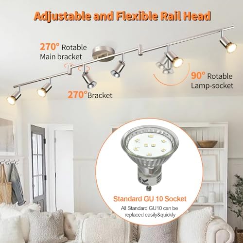 DINGLILIGHTING LED Ceiling Spotlight | 6-Way Rotatable Matt Nickel Track Light
