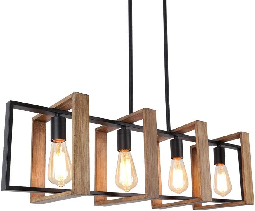 Jolof Store 4-Light Farmhouse Kitchen Island Chandelier – Wood & Black