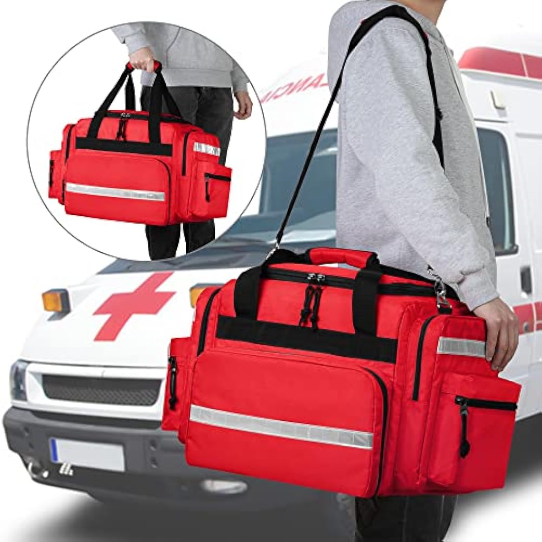 Damero Large Medical Trauma Bag – Professional First Responder Bag, Red
