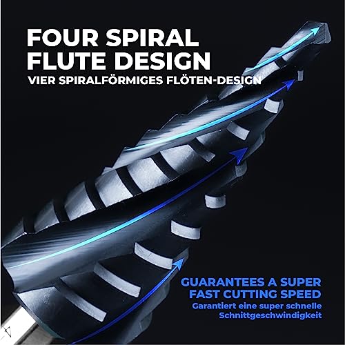 toolant 4-22mm Cobalt Step Drill Bit | 4-Spiral Flute Impact Unibit