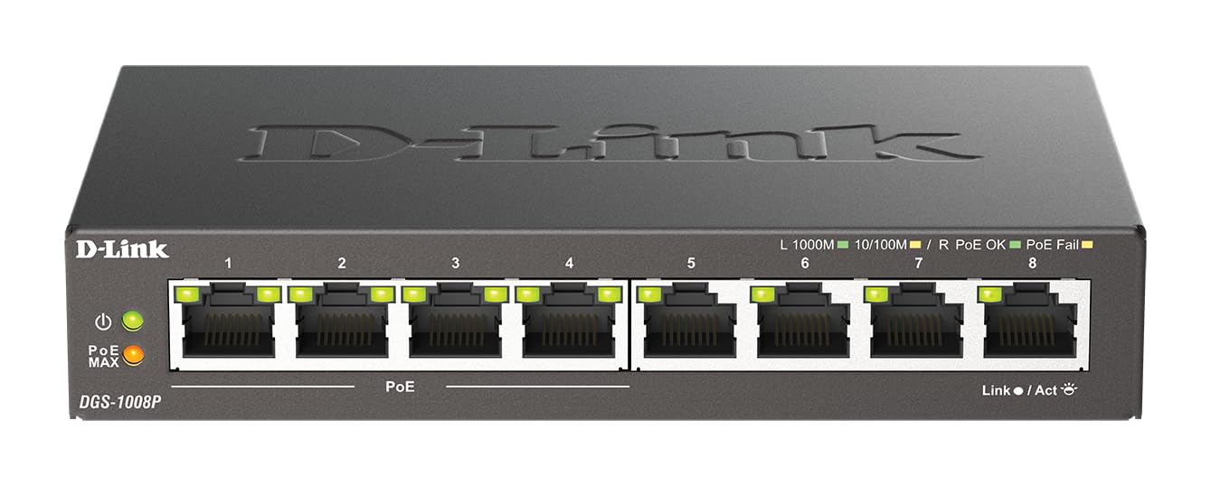 D-Link DGS-1008P 8-Port Gigabit PoE Switch | 80W Unmanaged Metal