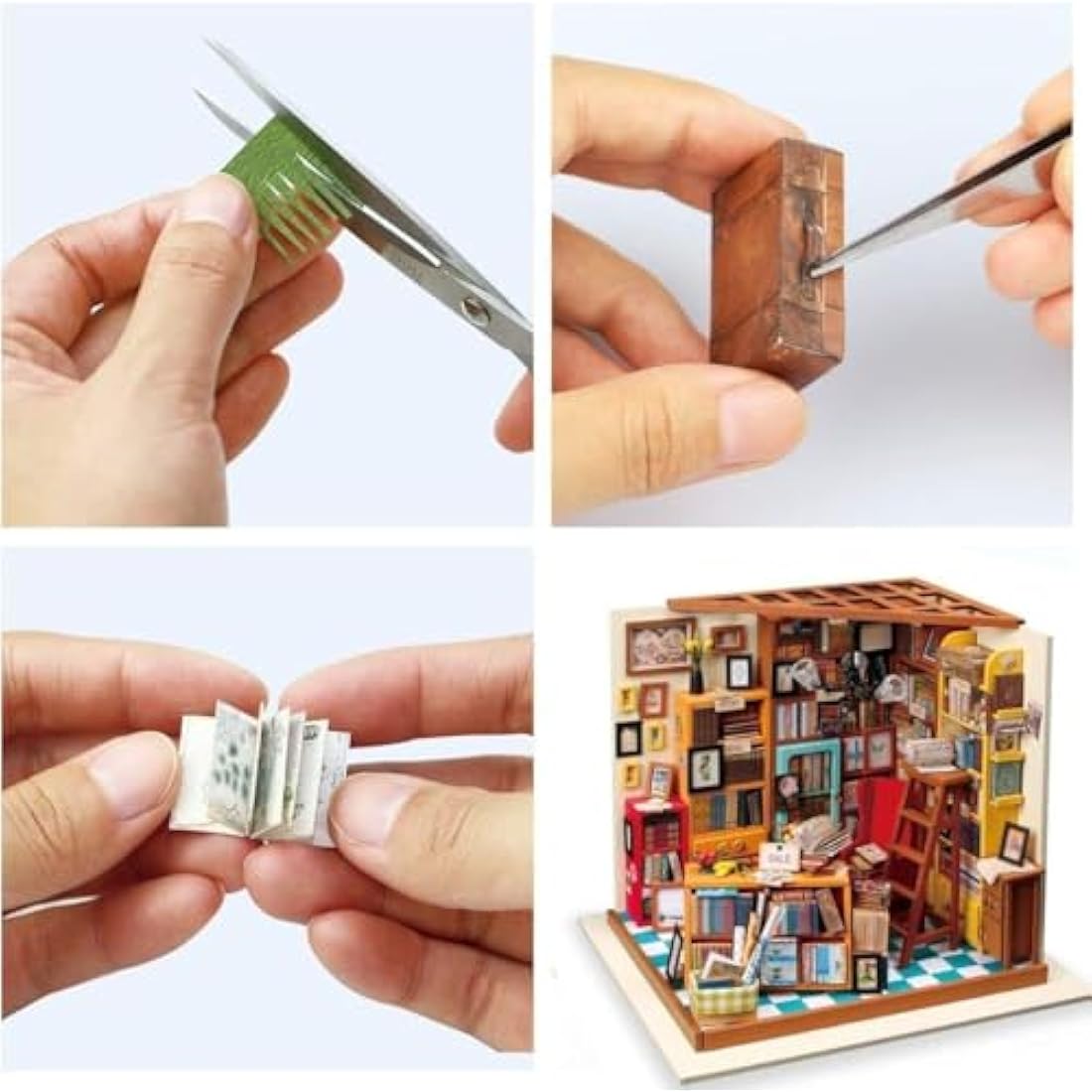 RoWood DIY Miniature Library Dollhouse Kit – 1:24 Scale Wooden Model