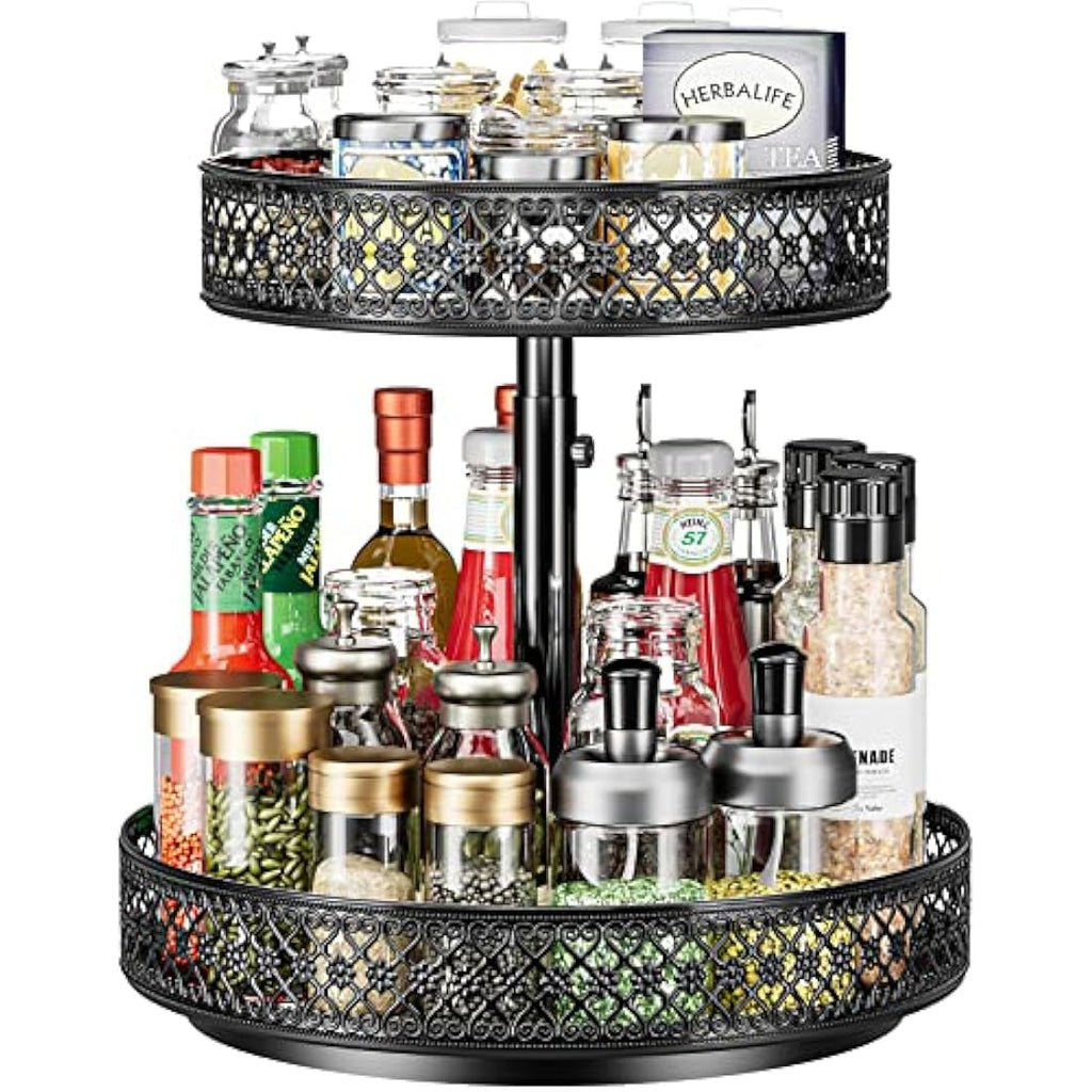 2-Tier Lazy Susan | 12" Adjustable Metal Rotating Spice Rack