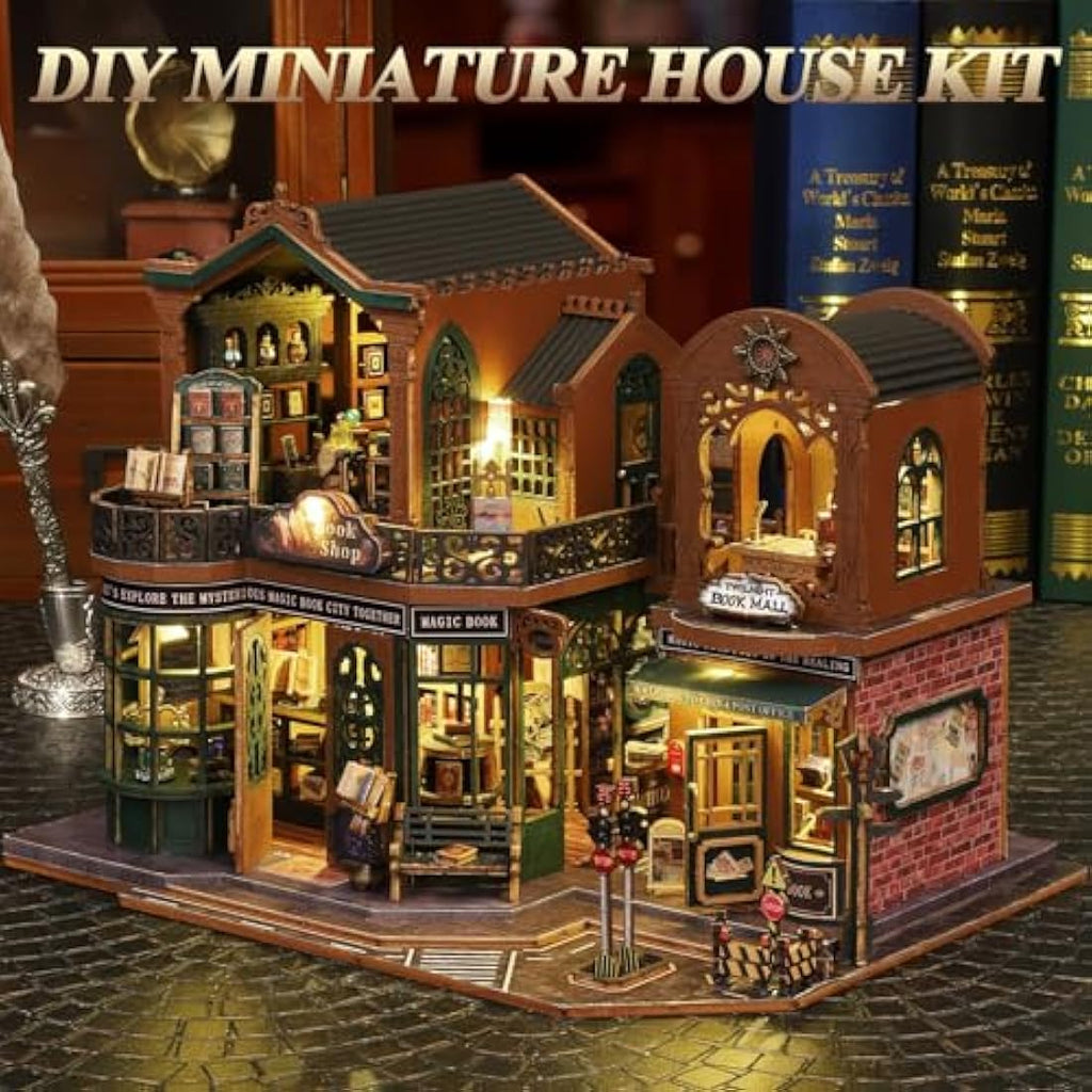 Mostop DIY Miniature Dollhouse Kit – Twilight Book City Wooden Model