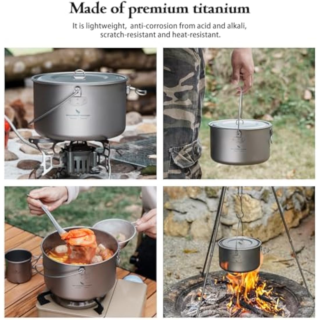 Boundless Voyage 2900ml Titanium Camping Pot with Folding Handle