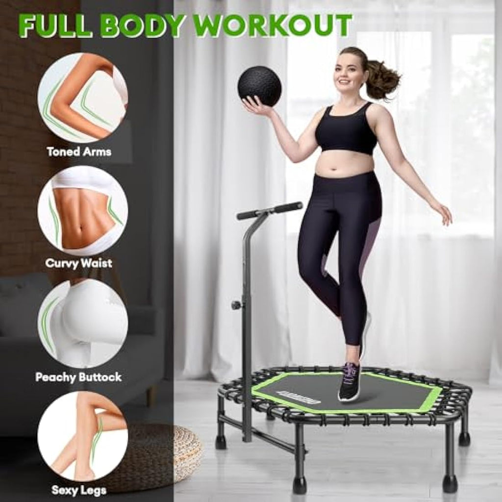 ONETWOFIT Silent Fitness Trampoline | 45" Bungee Rebounder with Handle