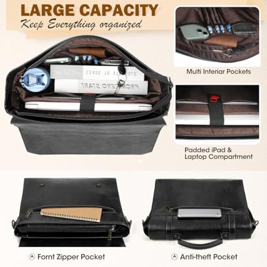17.3 Inch Leather Messenger Bag | Vintage Laptop Briefcase