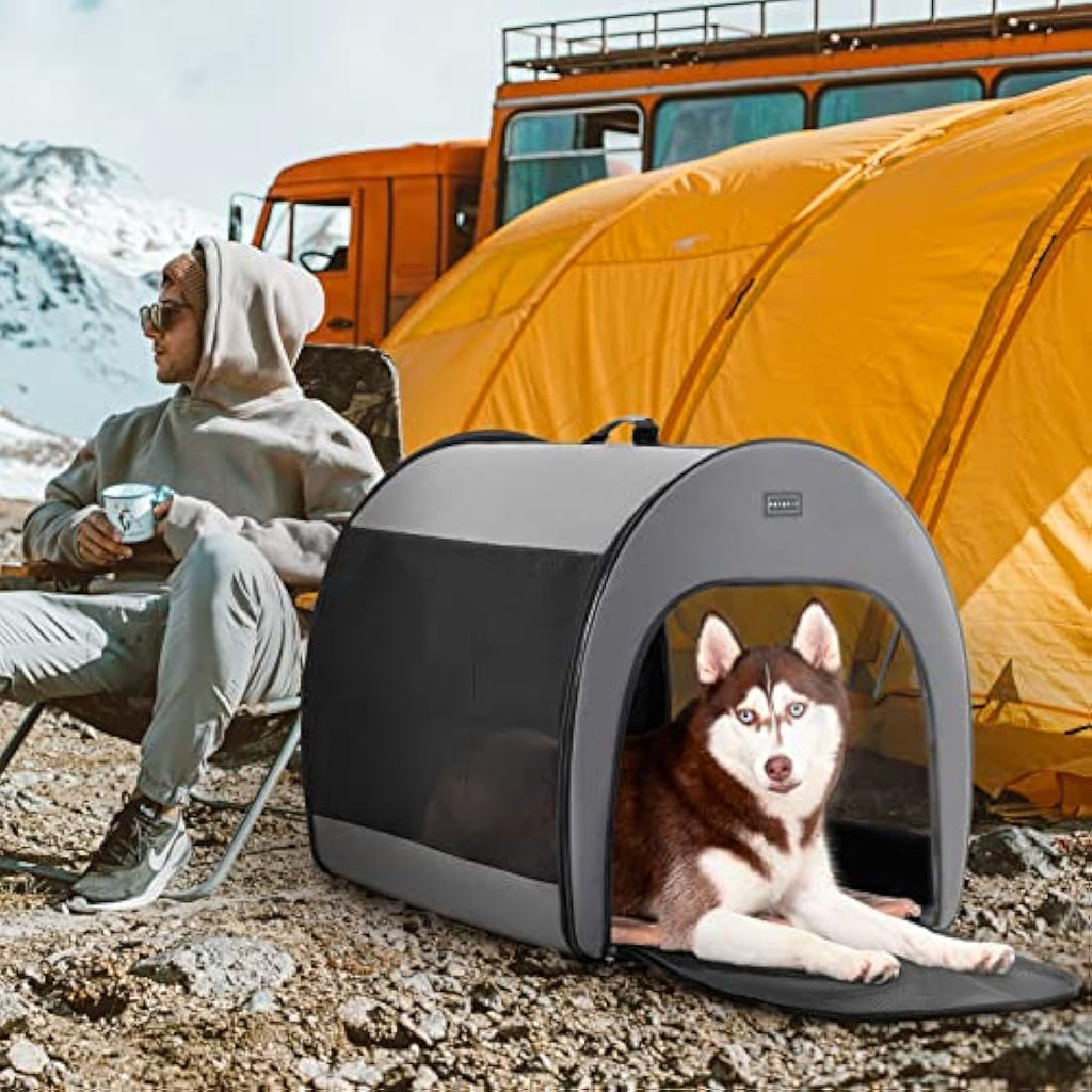 Petsfit 30 Inch Soft Dog Crate – Portable Foldable Travel Pet Kennel, Grey