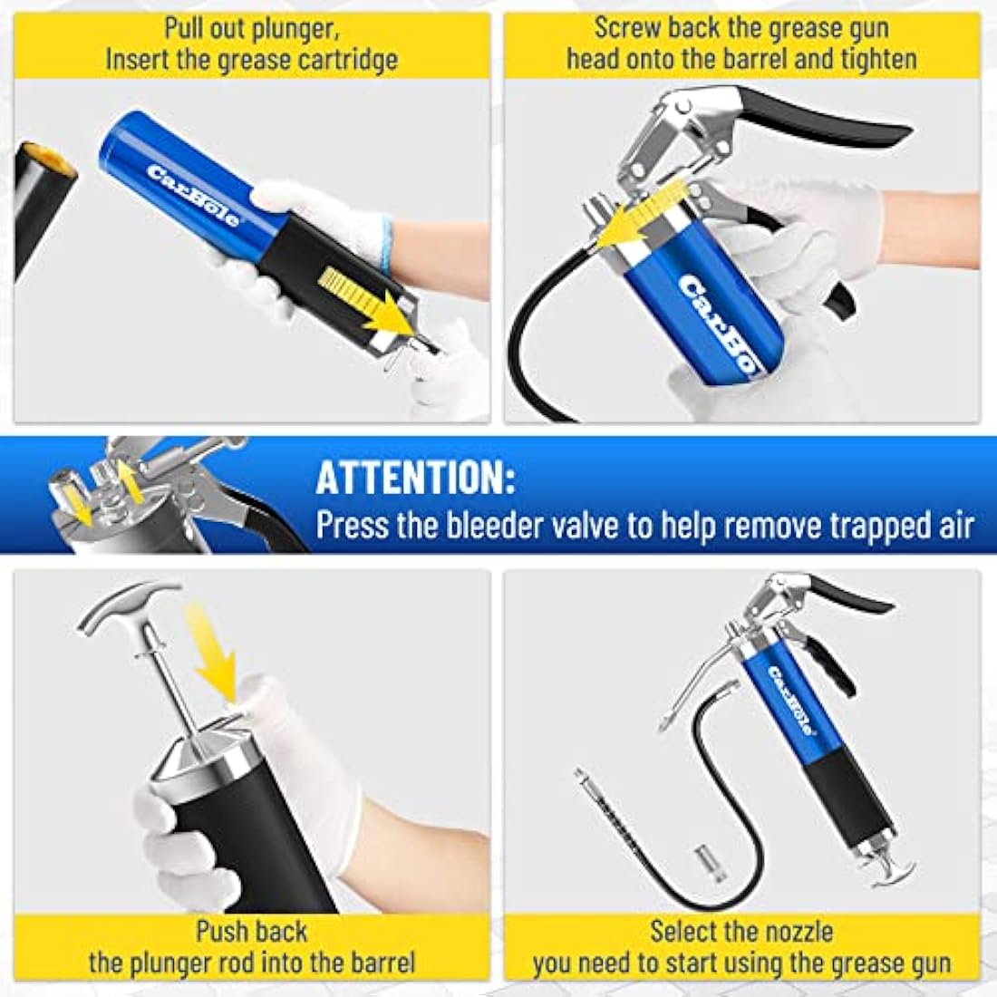 CarBole Heavy Duty 8000 PSI Pistol Grip Grease Gun with 18" Flex Hose
