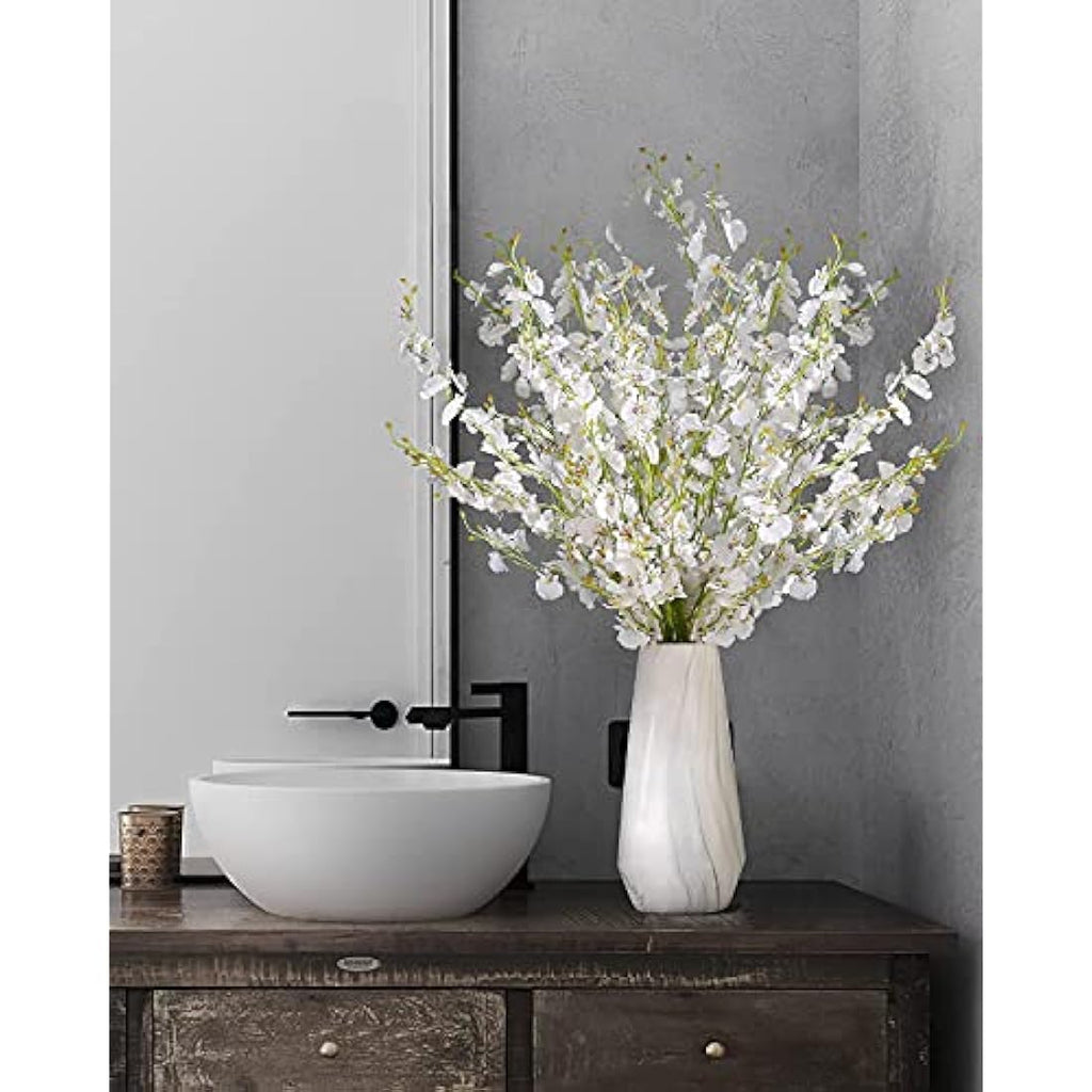 Kisflower 12Pcs White Artificial Dancing Orchids - 38" Silk Flower Stems