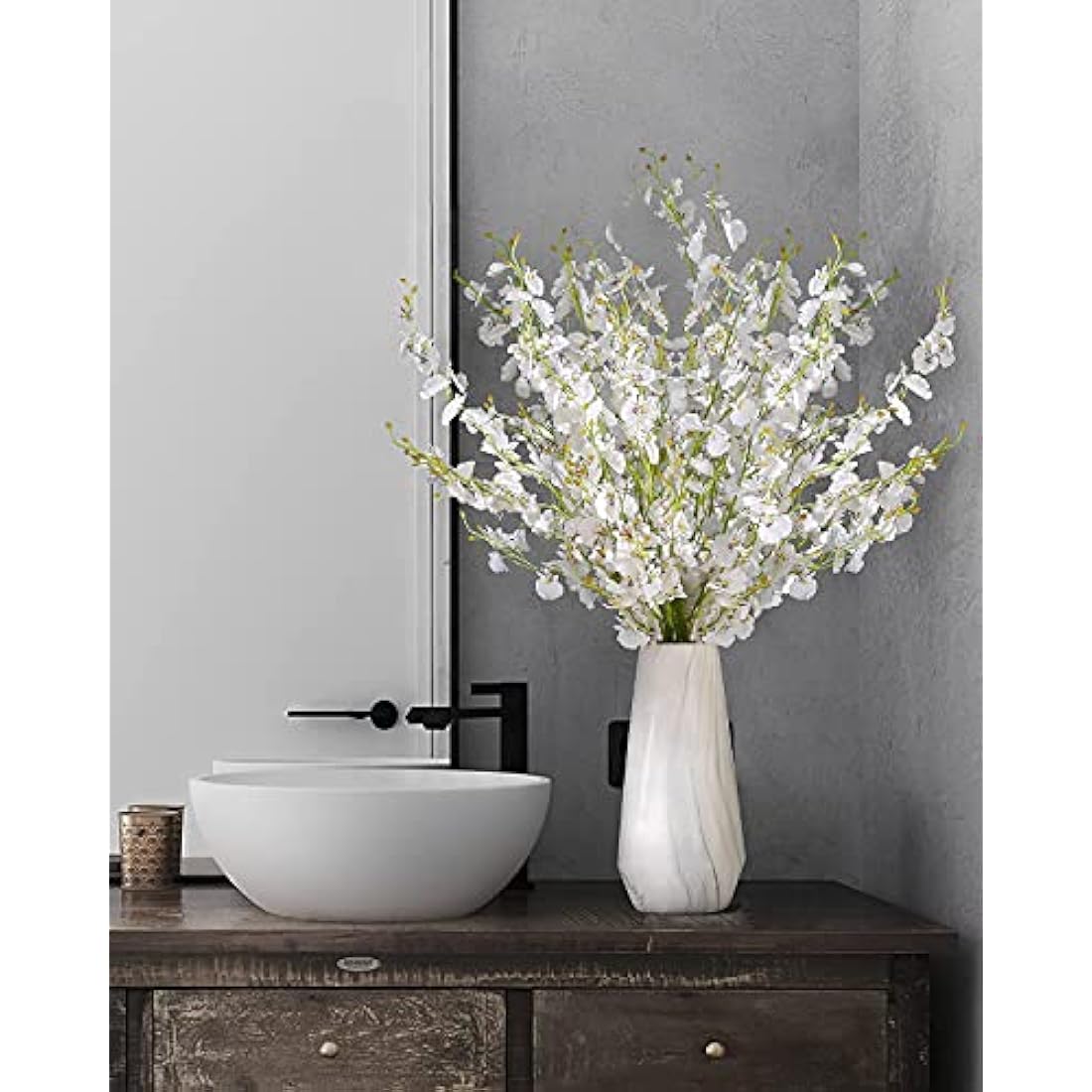 Kisflower 12Pcs White Artificial Dancing Orchids - 38" Silk Flower Stems