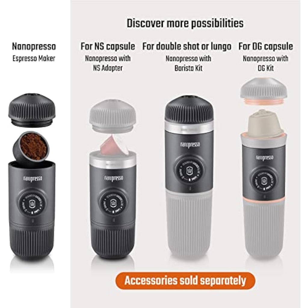 WACACO Nanopresso Portable Espresso Maker - 18 Bar Manual Travel Coffee