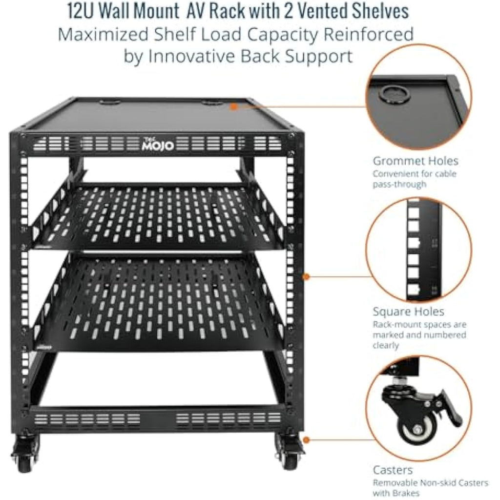 Tecmojo 12U Open Frame Network Rack | 19" Wall Mount & Floor Server Rack