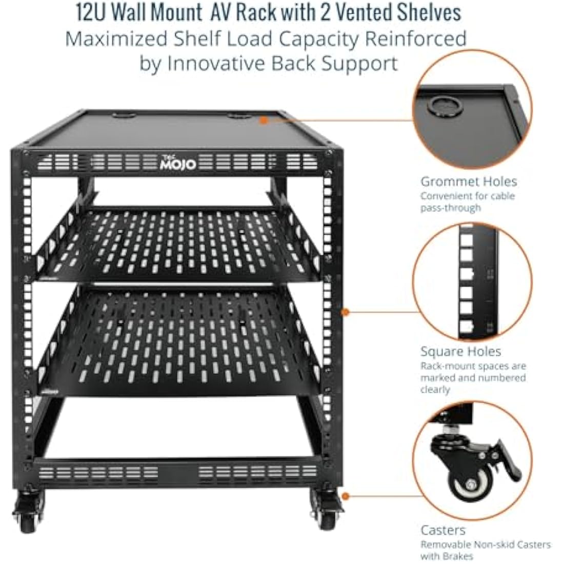 Tecmojo 12U Open Frame Network Rack | 19" Wall Mount & Floor Server Rack