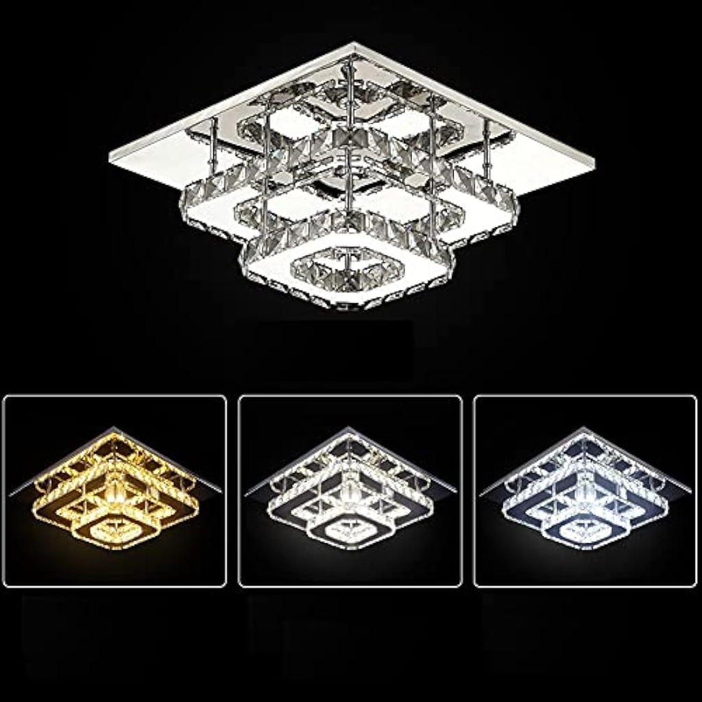 Finktonglan Modern Square Crystal LED Ceiling Light | Flush Mount Chandelier