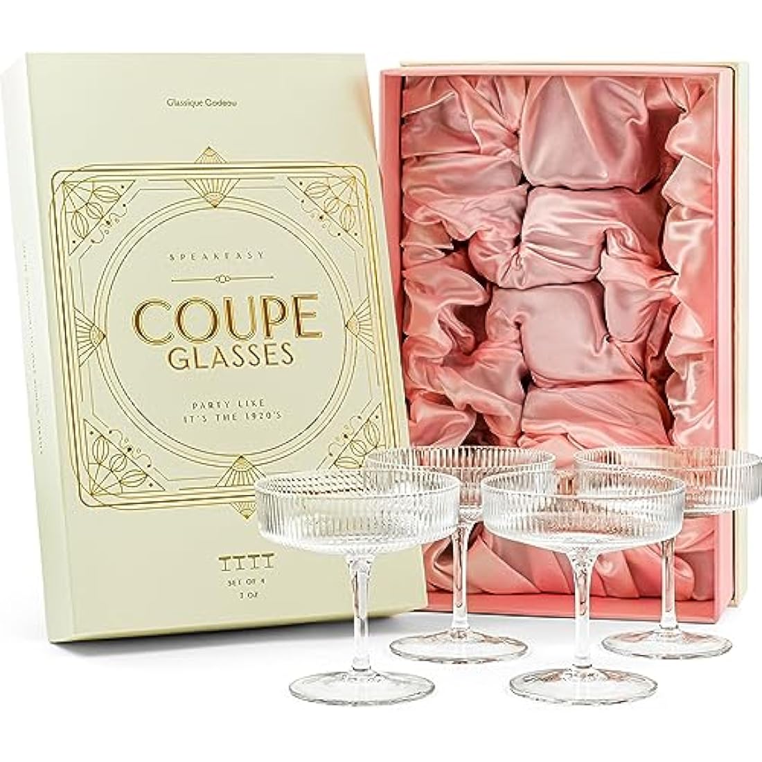 Jolof Store Art Deco Crystal Coupe Glasses – Set of 4 Vintage Cocktail Saucers