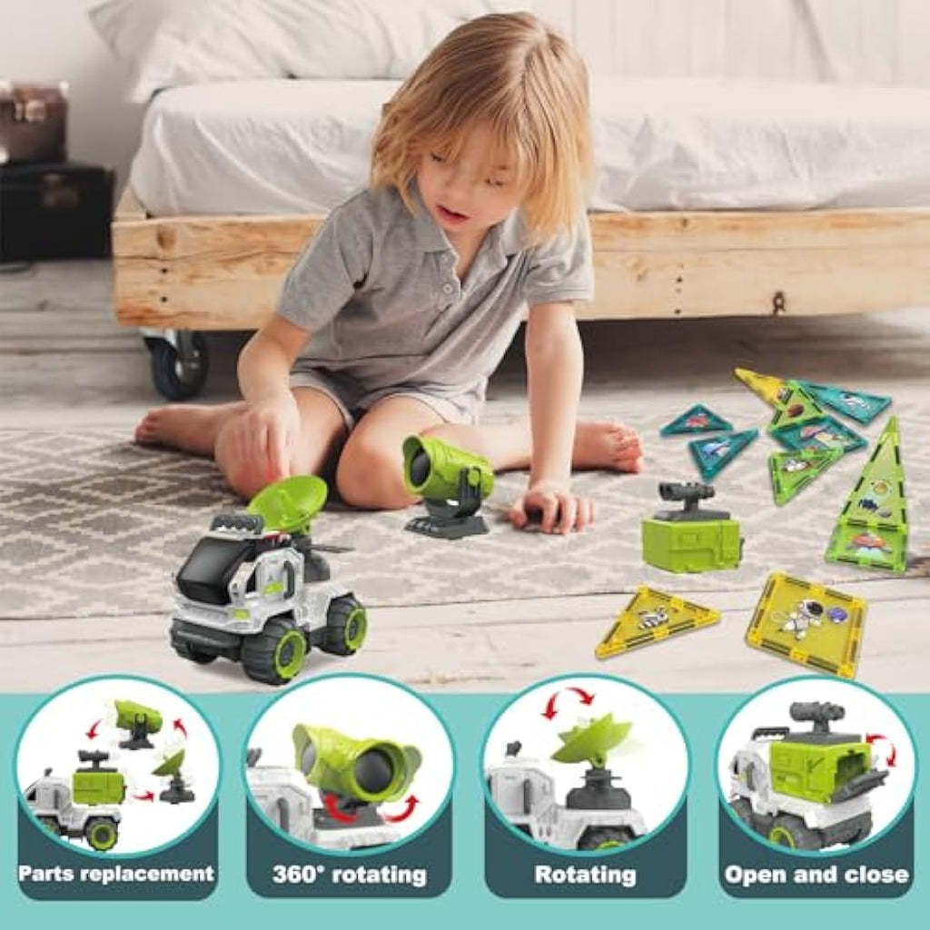 BUBUQE Space Adventure Magnetic Tiles Building Set with Storage Box