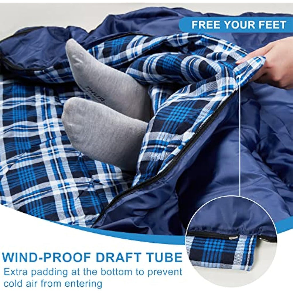 Agemore Double Flannel Sleeping Bag | Waterproof 2 Person Camping Gear