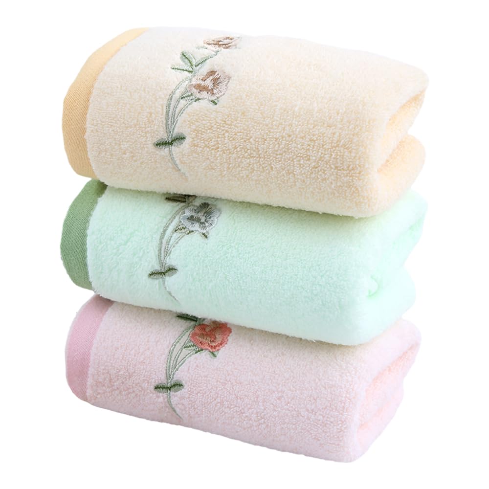 DONGKER Rose Embroidered Cotton Towels – 3pc Soft Absorbent Floral Set