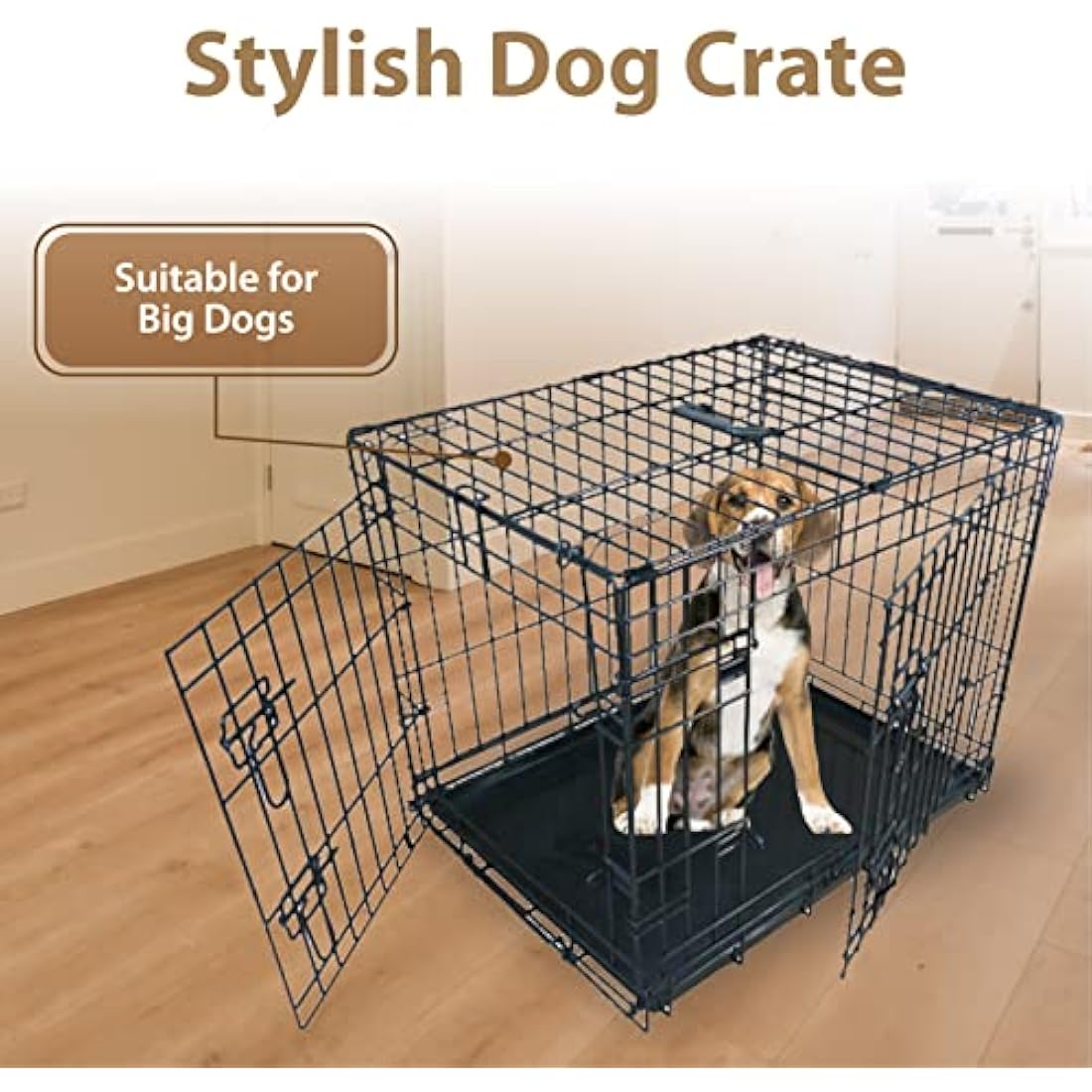 Ellie-Bo 36-inch Folding Dog Crate | 2-Door Metal Cage with Tray