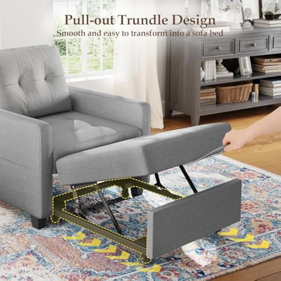 Vesgantti 3-in-1 Convertible Sleeper Chair Bed | Light Grey Linen Fabric
