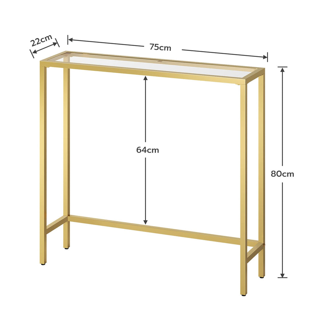 HOOBRO Gold Console Table | Slim Tempered Glass Sofa Table for Entryway
