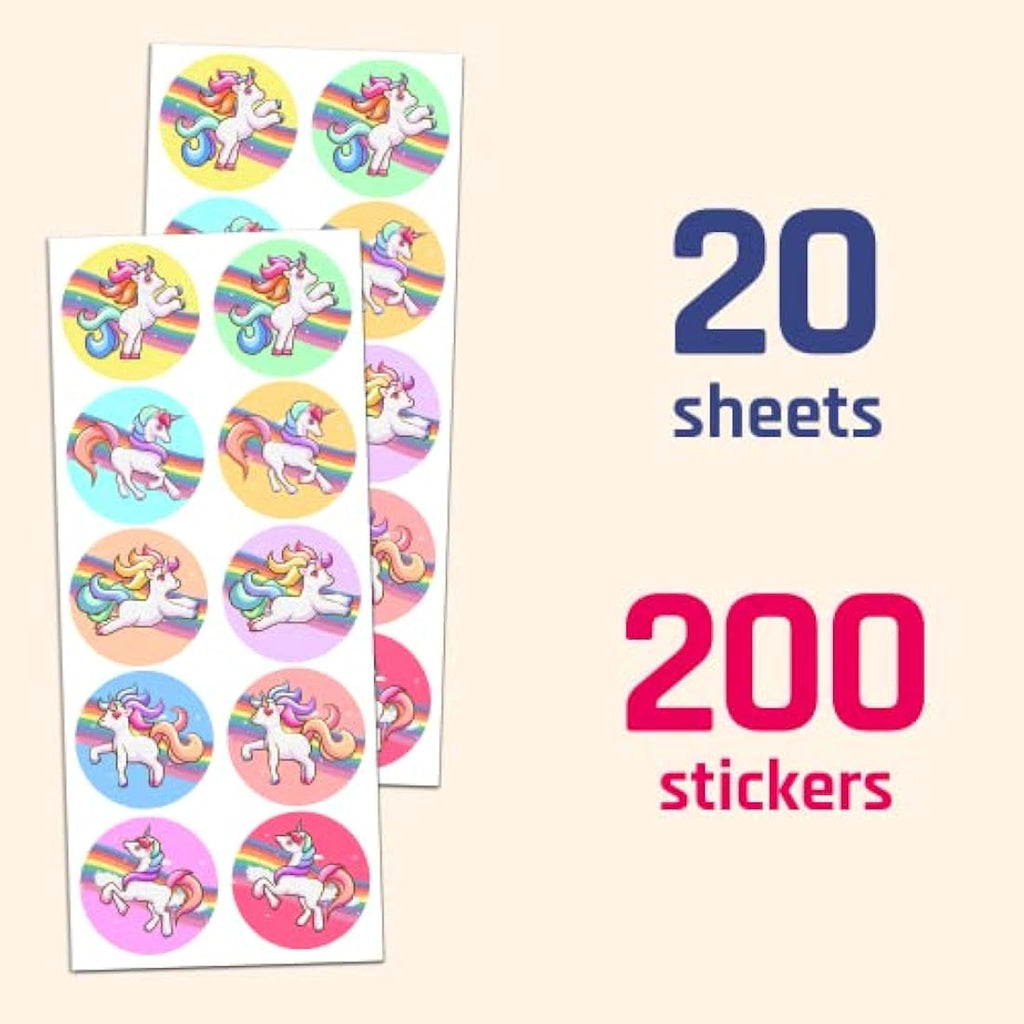 Unicorn Stickers – 200 Self-Adhesive Decals for Party Favors