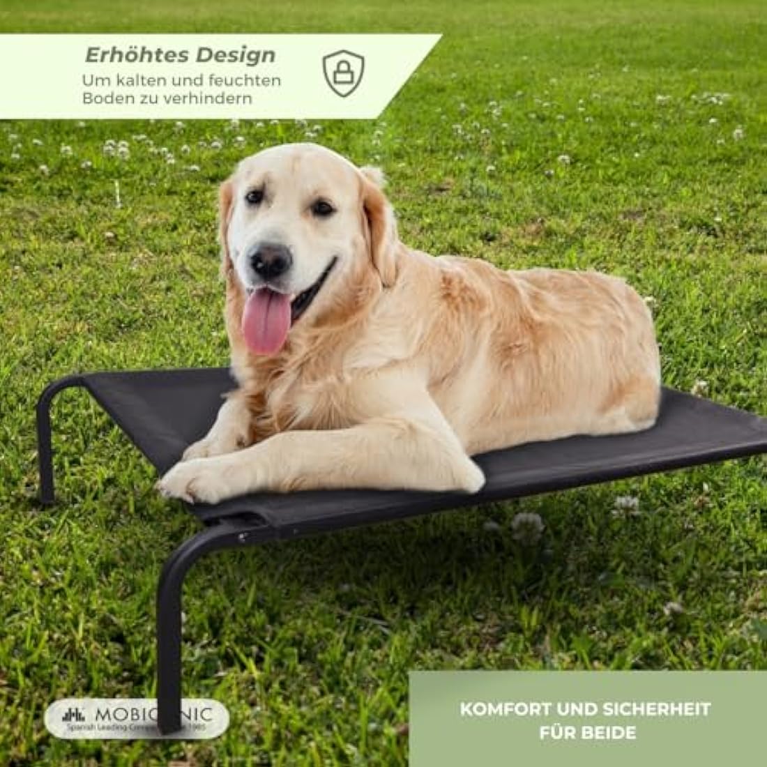 Mobiclinic Cleo Elevated Dog Bed | Cooling Outdoor Pet Cot, Grey