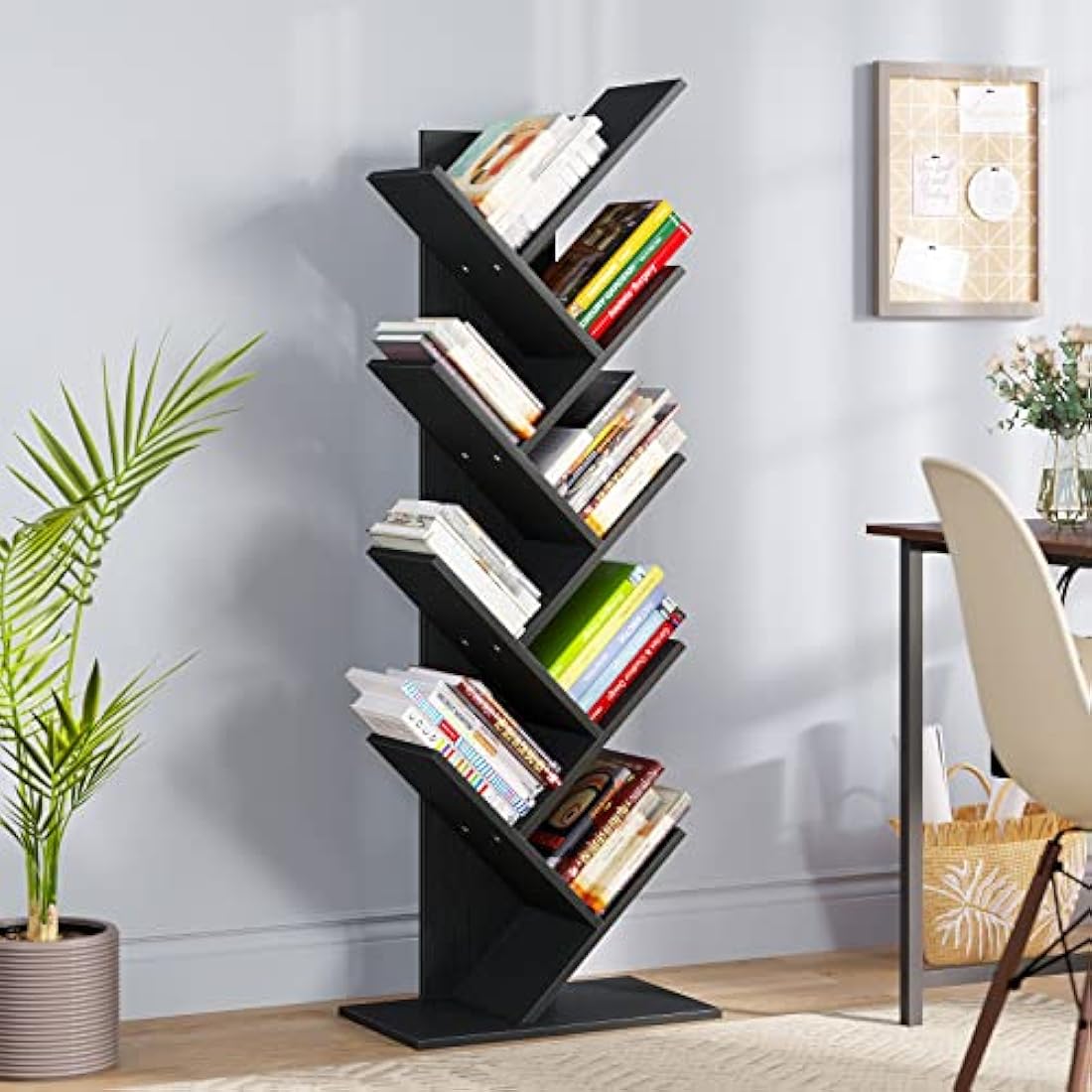 YITAHOME Tree Bookshelf | Tall Industrial Wooden Storage Rack - Black