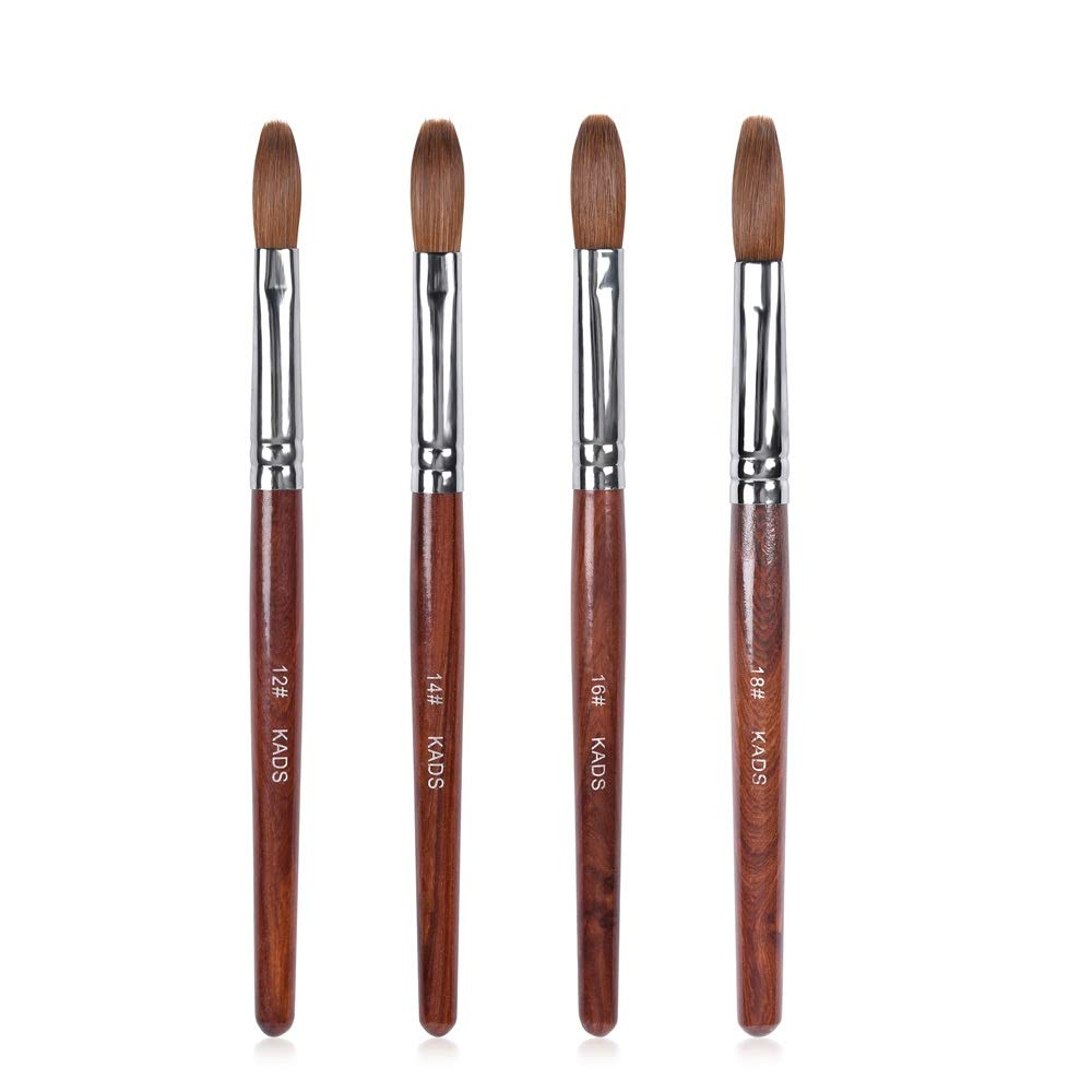 KADS Kolinsky Sable Acrylic Nail Art Brush Set – Red Wood Handle (4pc)