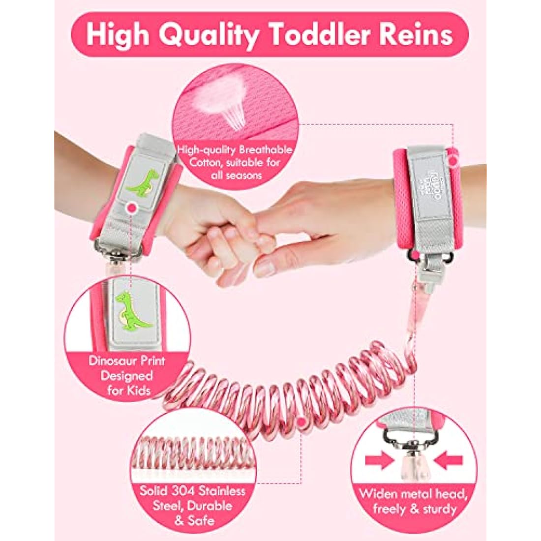Lehoo Castle Anti Lost Toddler Reins | Reflective Safety Harness - Pink