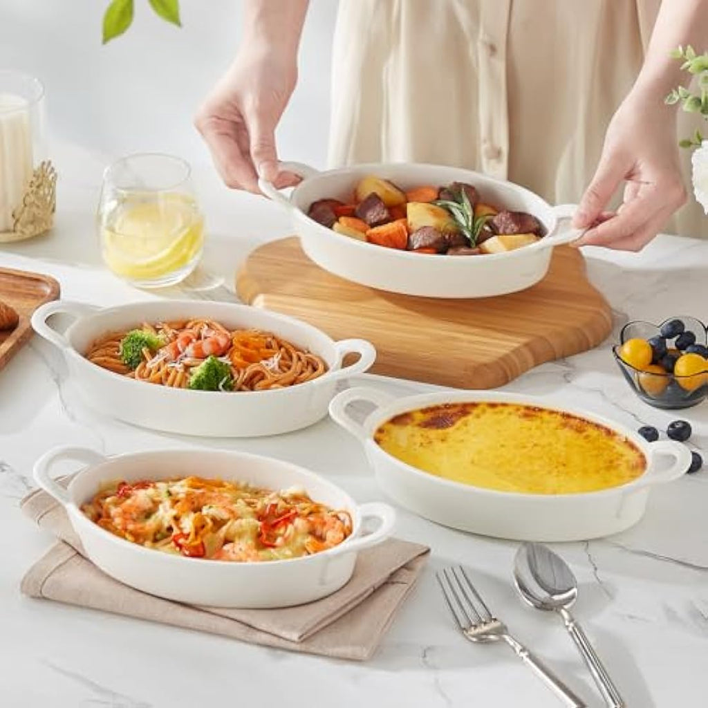 MALACASA Oval Ceramic Baking Dishes - 22oz White Casserole Dish, Set of 4
