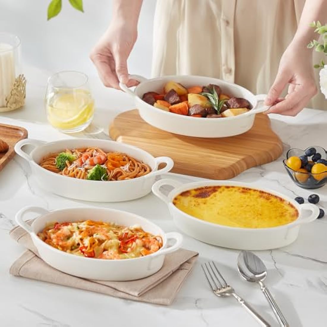 MALACASA Oval Ceramic Baking Dishes - 22oz White Casserole Dish, Set of 4