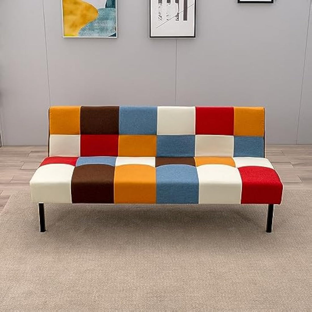 Modern Rainbow Patchwork Click Clack Sofa Bed Sleeper Settee