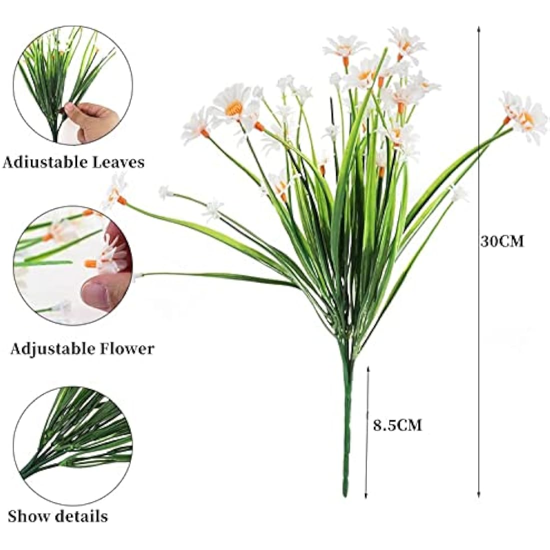 Jolof Store Artificial Daisy Flowers | 4PCS UV Resistant Faux Plants - White
