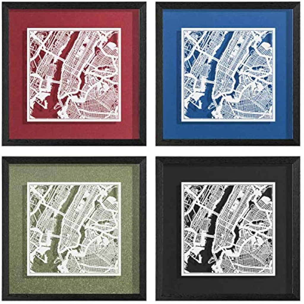 New York Paper Cut Map Framed Wall Art - O3 Design Studio, 9x9 Inch