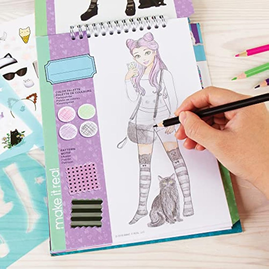 Make It Real Kitty Fashion Sketchbook with Stencils and Stickers