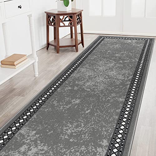 Homcomodar Hallway Runner Rug - 65x240cm Non-Slip Washable Grey Carpet