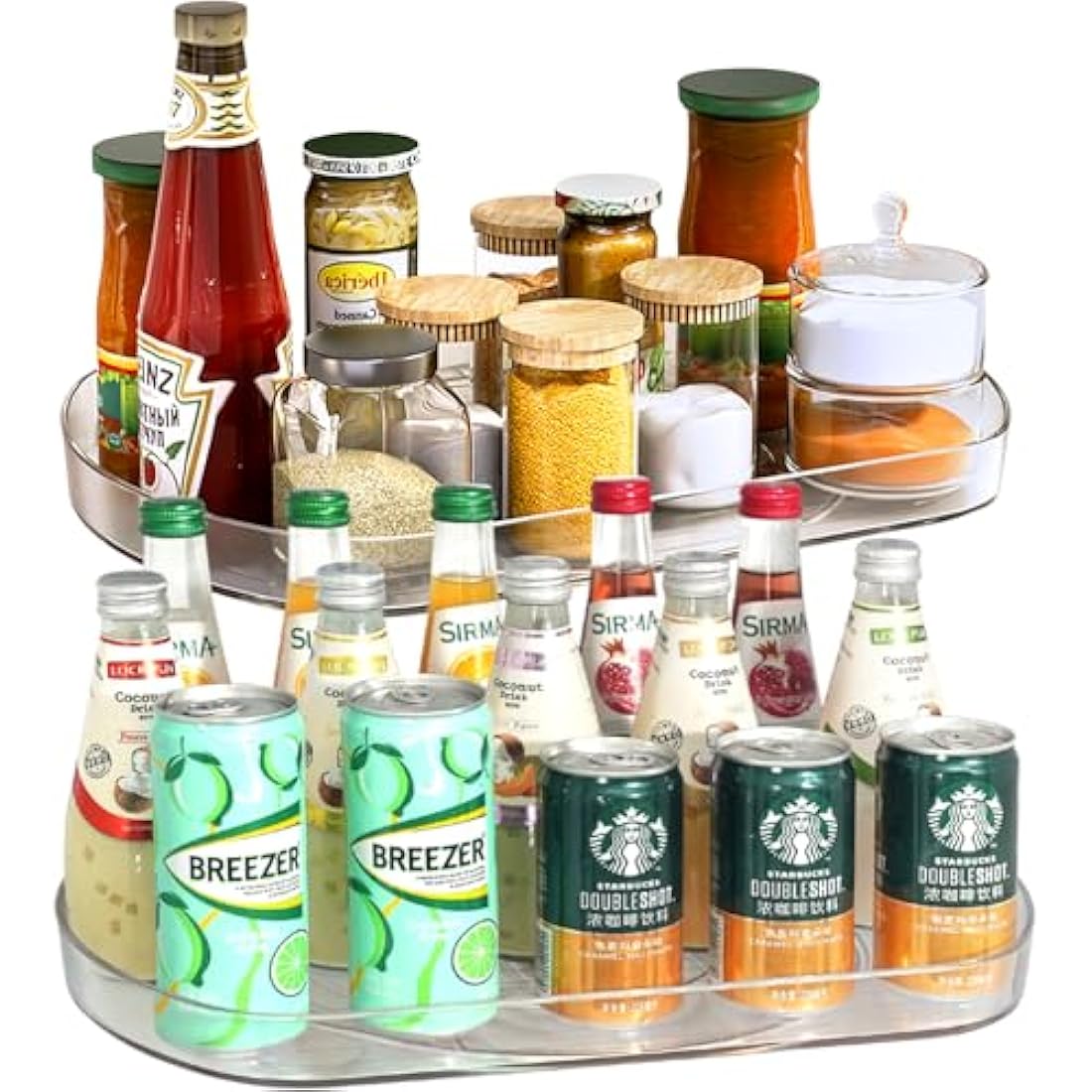 Voova 360° Rotating Lazy Susan Fridge Organizer – Clear PET Tray (2 Pack)