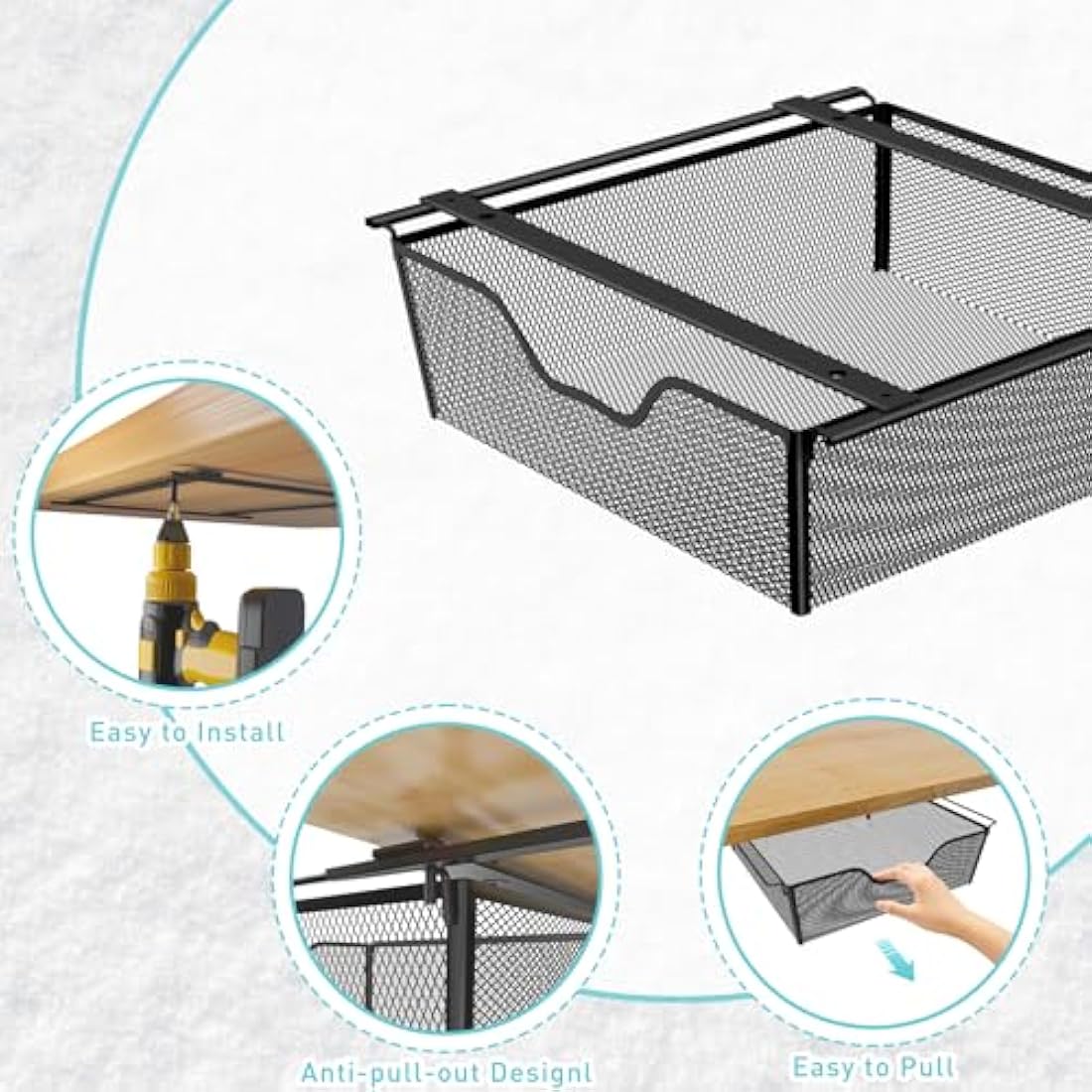 2-Pack Under Desk Pull Out Metal Wire Mesh Storage Baskets