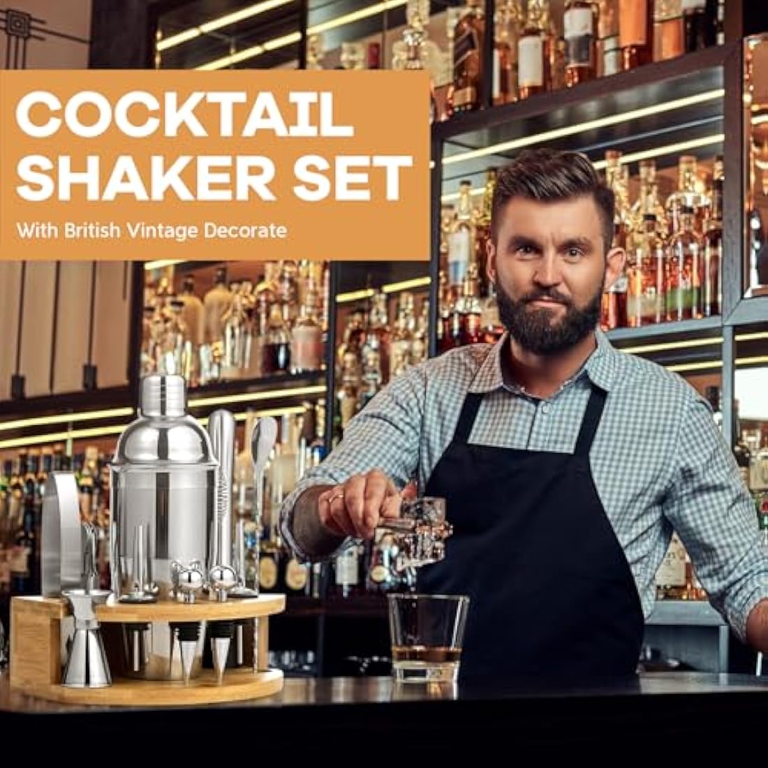 12-Piece Stainless Steel Cocktail Shaker Set with Stand