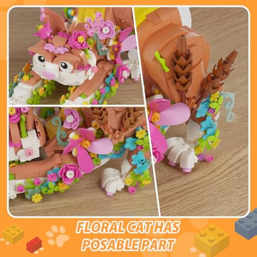 IKUPER Flower Cat Building Set – 3-in-1 Botanical Animal Kit (1038 Pcs)