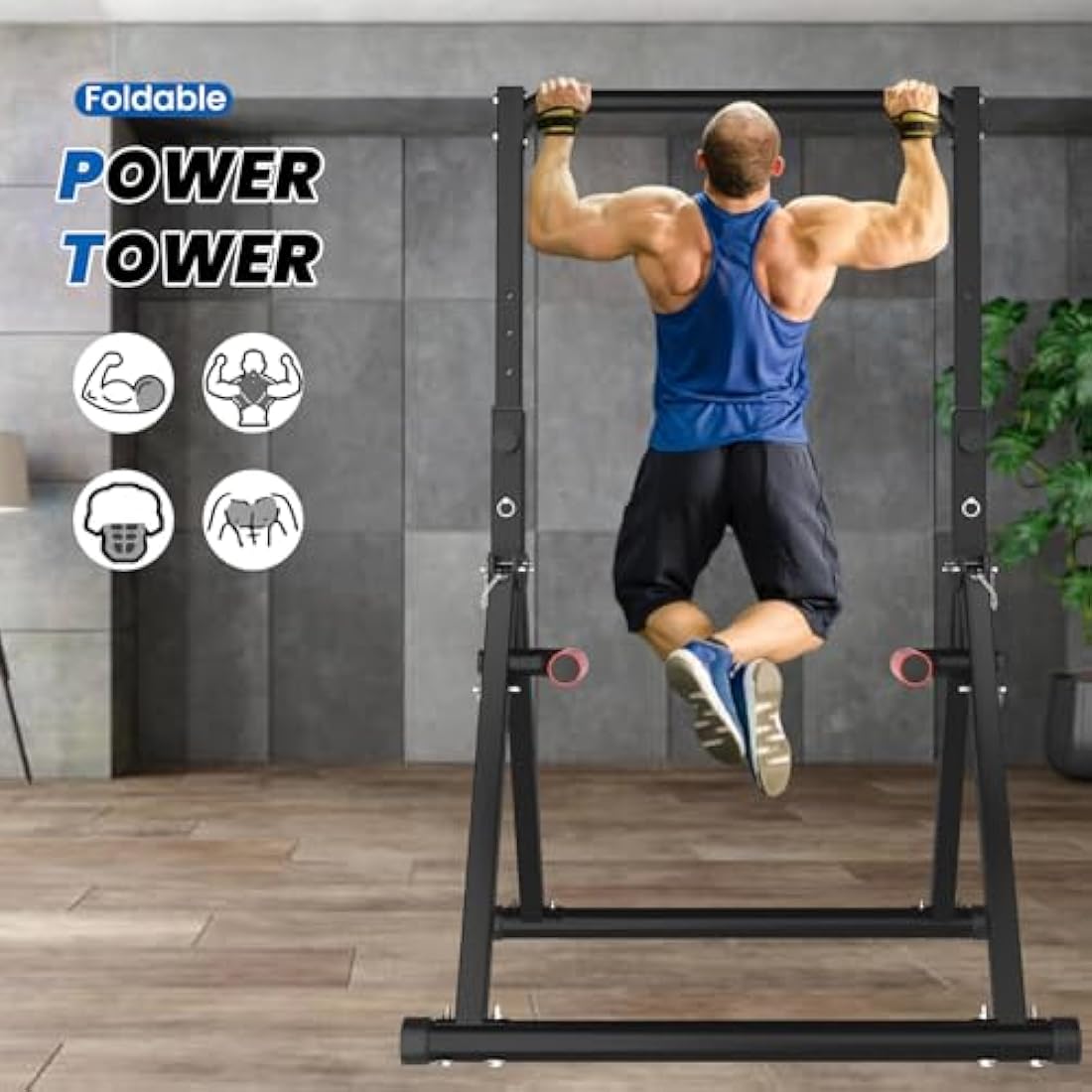 DOBESTS Foldable Power Tower Dip Station - 700 LBS Adjustable Pull Up Bar