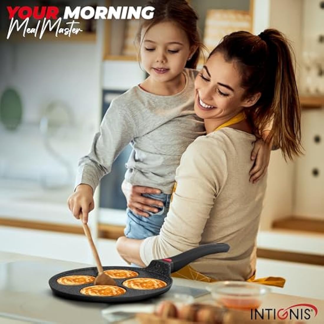 INTIGNIS 4-Hole Non-Stick Pancake Pan | Induction Ceramic Crepe Maker