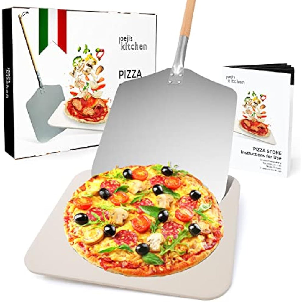 Joeji's Kitchen Pizza Stone and Peel Set – 30x38cm Cordierite for BBQ