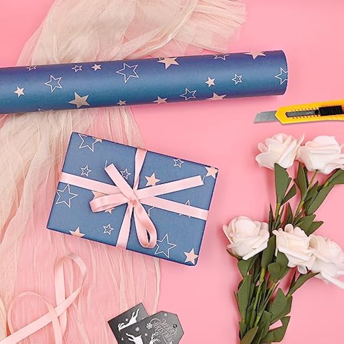 Blue Star Kraft Gift Wrapping Paper Roll – 43cm x 15m