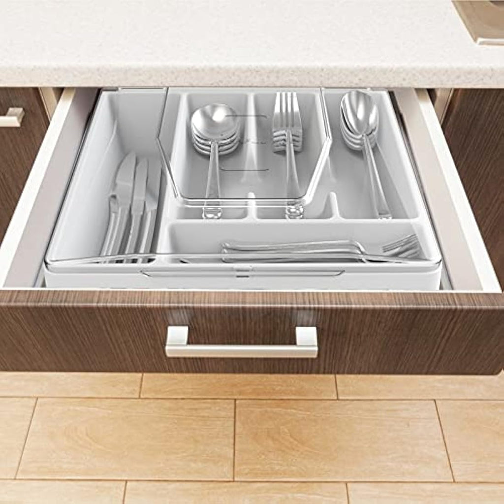 WURDON 2-Tier Silverware Organizer with Lid – 9 Compartment Cutlery Tray