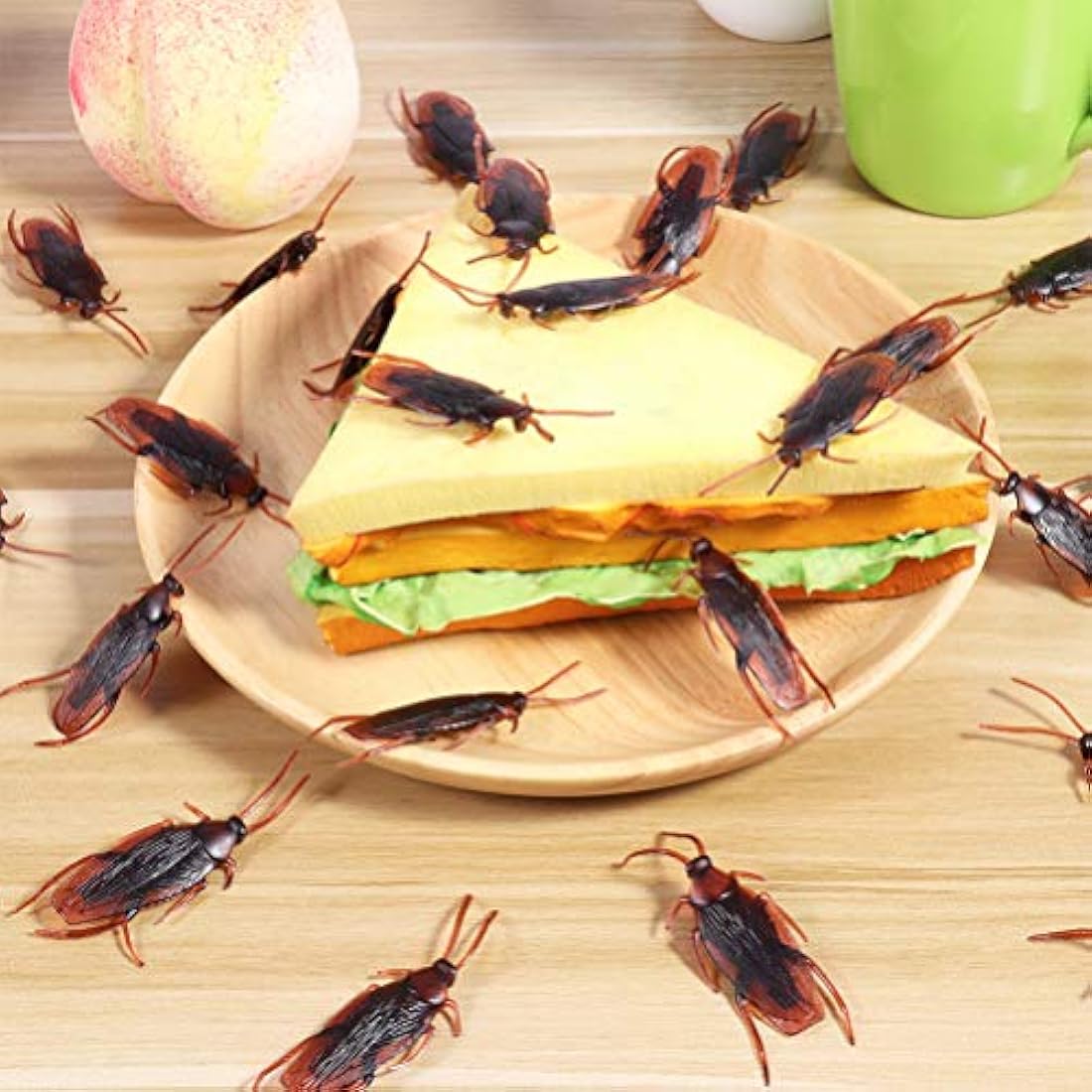 Realistic Fake Cockroaches – 60pc Plastic Prank Prop Toys