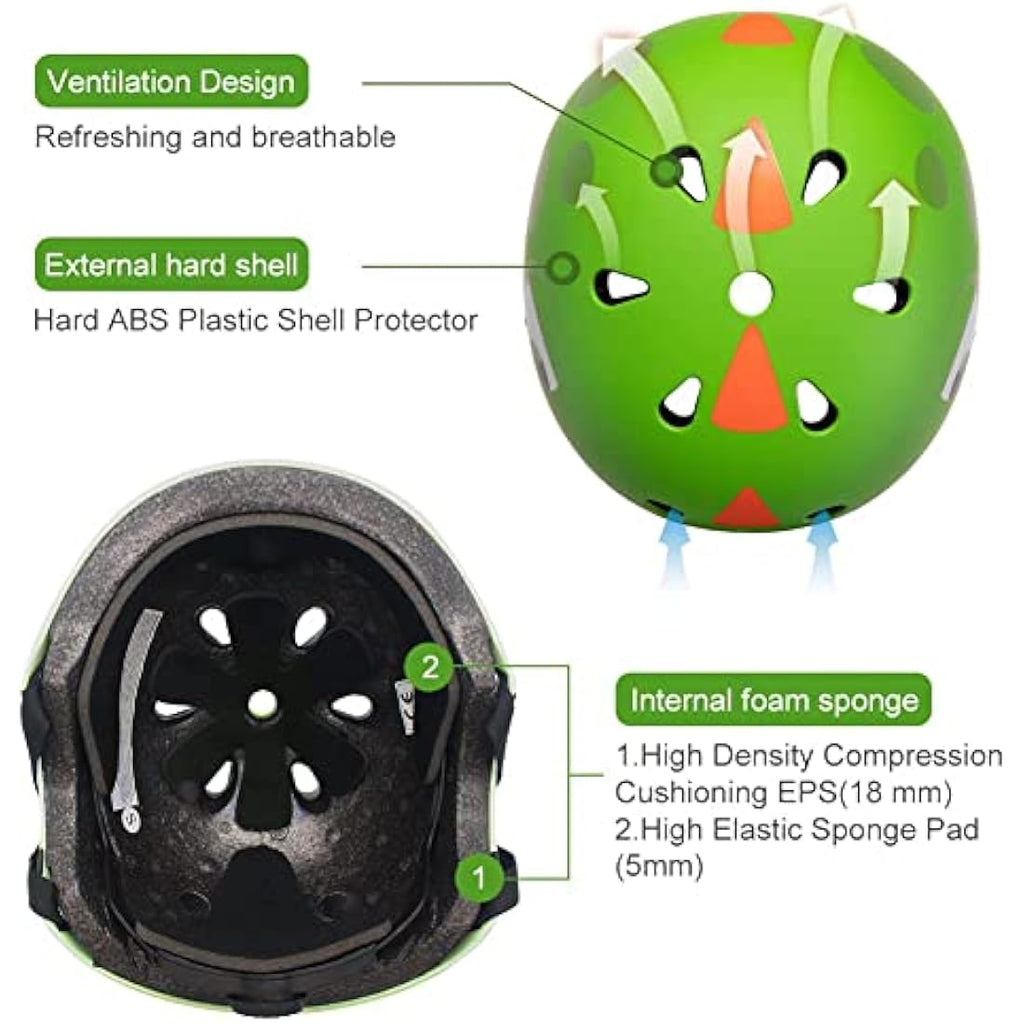 Jolof Store Kids Dinosaur Helmet Set | 7-Piece Multi-Sport Safety Gear